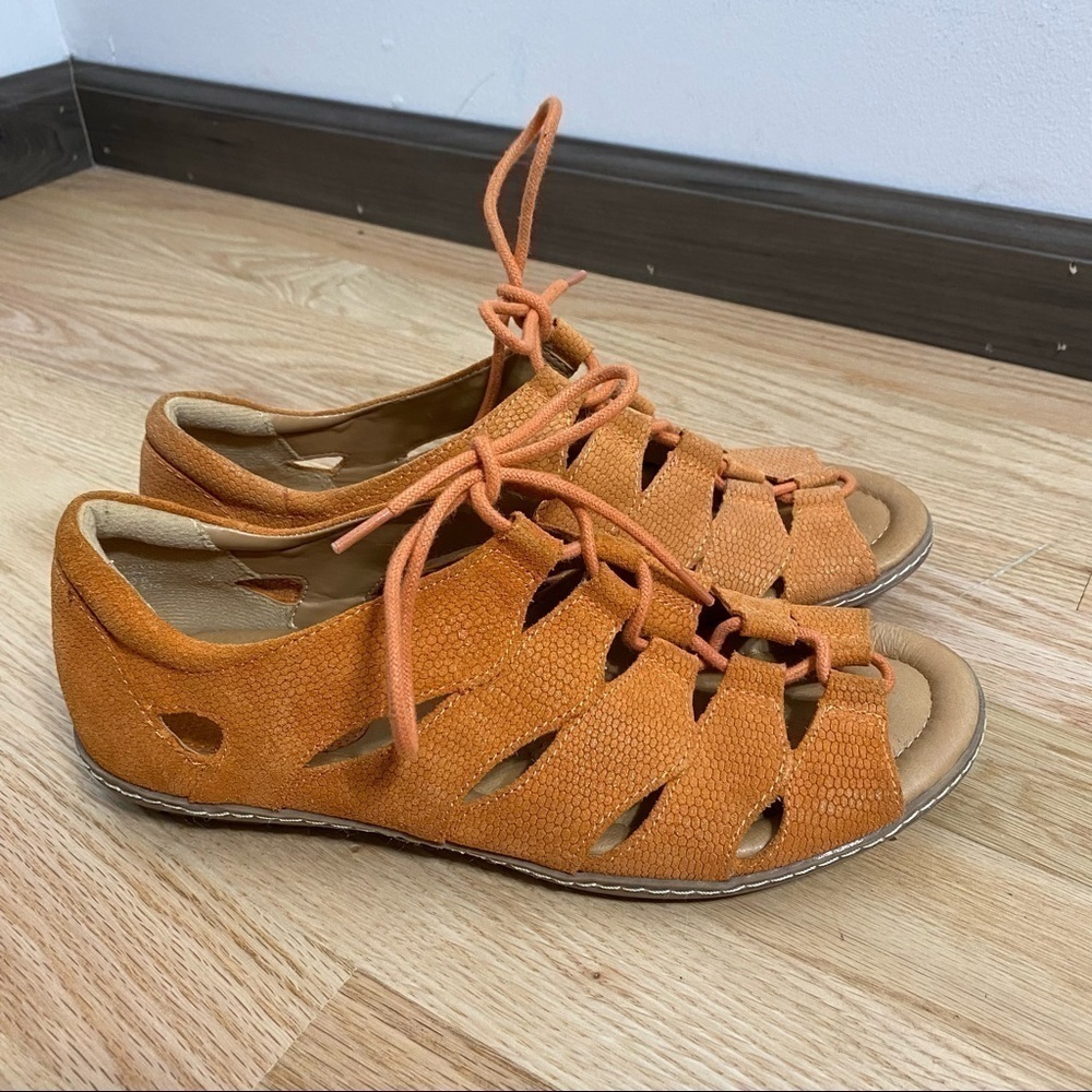 Earth Leather Orange Brown Cage Flats Sz 8.5 Shoes Women’s